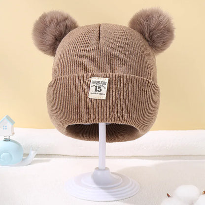 Baby Warm Knitted Beanie Hats with Pom